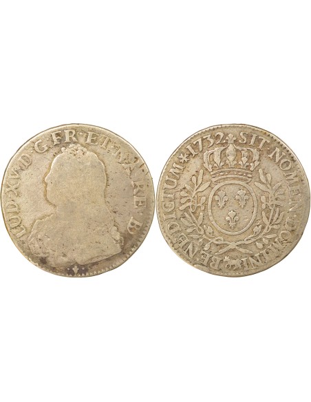 Louis XV au Buste habillé 1 ecu Argent 1732 Pau (Vache)