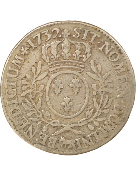 Louis XV au Buste habillé 1 ecu Argent 1732 Pau (Vache)
