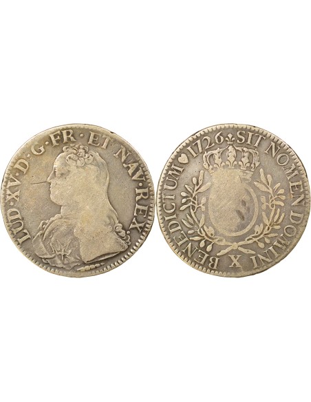 Louis XV Au Buste Habillé 1 ecu Argent 1726 X Amiens