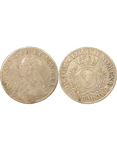 Louis XV Au Buste Habillé 1 ecu Argent 1736 A - Paris