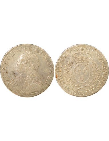 Louis XV Au Buste Habillé 1 ecu Argent 1739 B Rouen