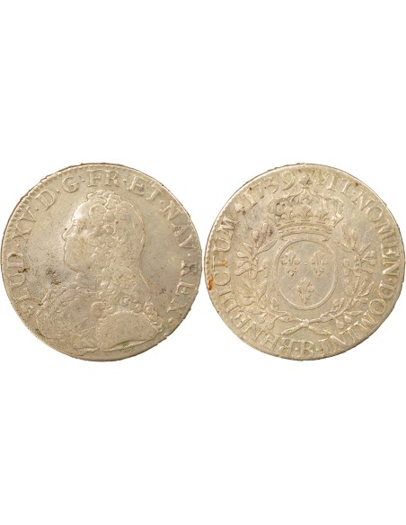 Louis XV Au Buste Habillé 1 ecu Argent 1739 B Rouen
