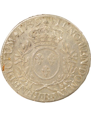 Louis XV Au Buste Habillé 1 ecu Argent 1739 B Rouen