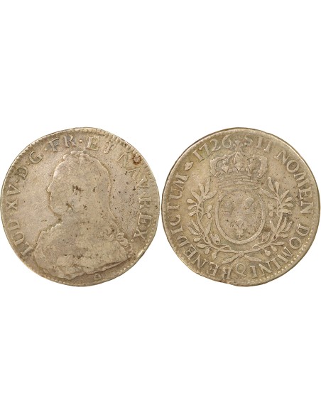 Louis XV Au Buste Habillé 1 ecu Argent 1726 Q Perpignan