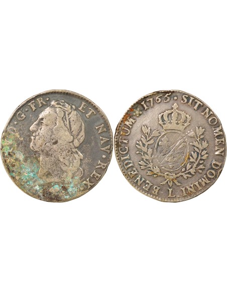 Louis XV Au Bandeau 1 ecu Argent 1765 L Bayonne