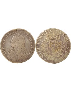 Louis XV au Buste habillé 1 ecu Argent 1726 W Lille