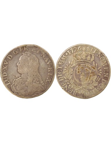 Louis XV au Buste habillé 1 ecu Argent 1726 W Lille