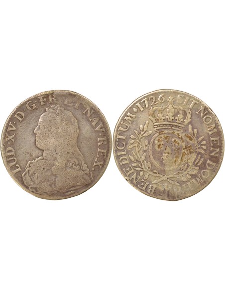 Louis XV au Buste habillé 1 ecu Argent 1726 W Lille