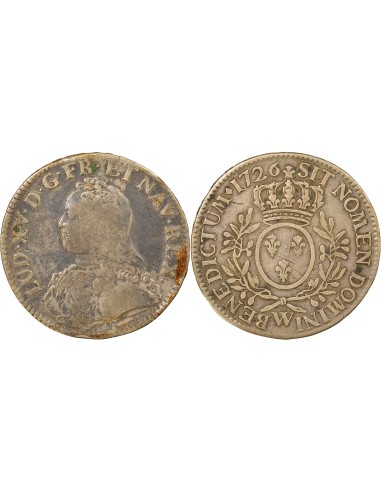 Louis XV au Buste habillé 1 ecu Argent 1726 W Lille