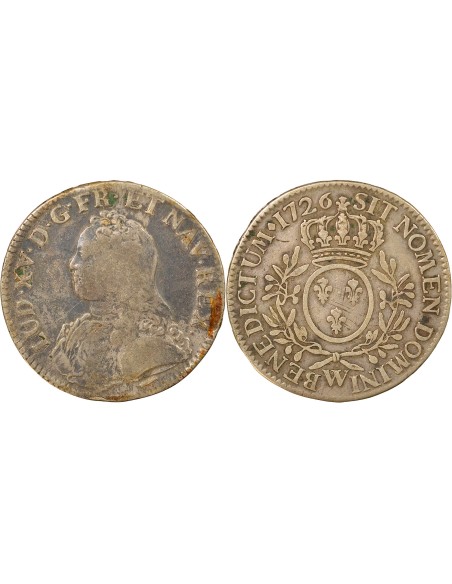 Louis XV au Buste habillé 1 ecu Argent 1726 W Lille
