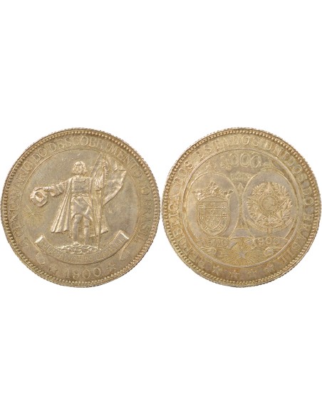 Brésil Pedro II 400e Anniversaire 200 reis Argent 1900 R Rio de Janeiro