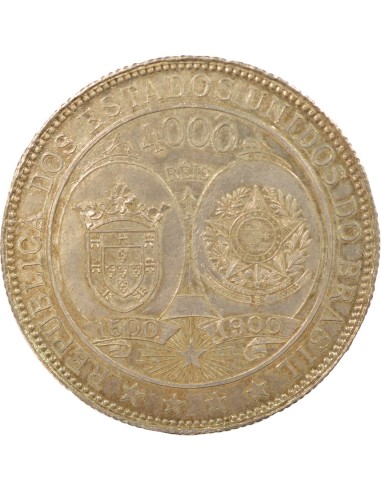 Brésil Pedro II 400e Anniversaire 200 reis Argent 1900 R Rio de Janeiro