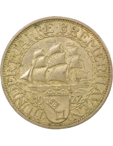 Allemagne Bremerhaven 3 mark Billon 1927 A Berlin