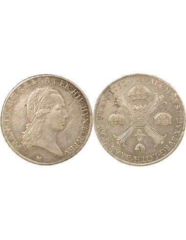 Pays-Bas Autrichiens François II du Saint-Empire Aux Couronnes 1 thaler Argent 1793 M Milan