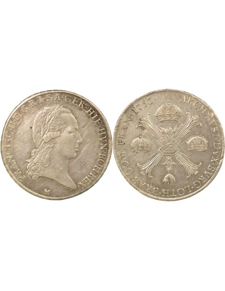 Pays-Bas Autrichiens François II du Saint-Empire Aux Couronnes 1 thaler Argent 1793 M Milan