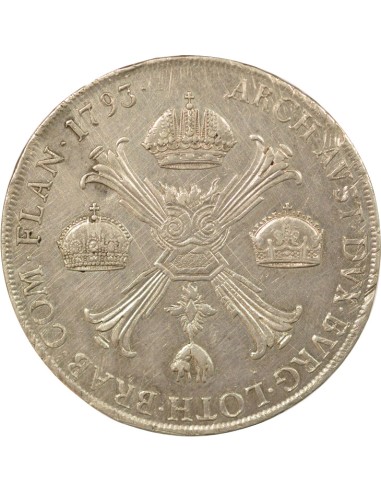 Pays-Bas Autrichiens François II du Saint-Empire Aux Couronnes 1 thaler Argent 1793 M Milan
