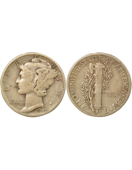 USA Mercury 10 cents Argent 1940 Philadelphie