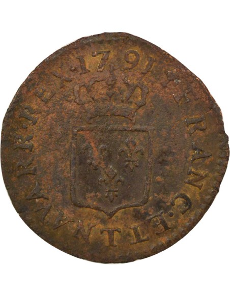 Louis XVI A l'Ecu 1 liard Cuivre 1791 T Nantes