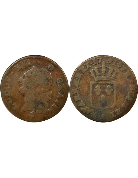 Louis XVI A l'Ecu 1 sol Cuivre 1791 A - Paris