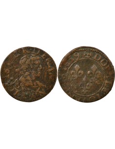Louis XIII 1 double tournois Cuivre 1639 E Tours