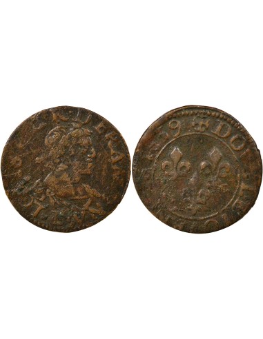 Louis XIII 1 double tournois Cuivre 1639 E Tours