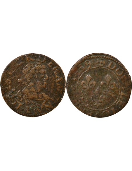 Louis XIII 1 double tournois Cuivre 1639 E Tours