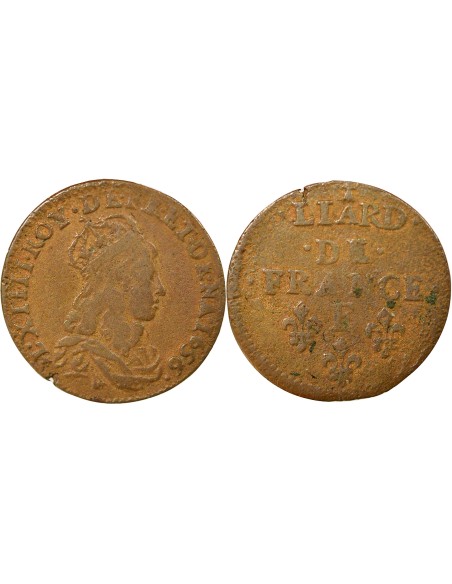 Louis XIV Au Buste juvénile liard Cuivre 1656 Meung sur Loire