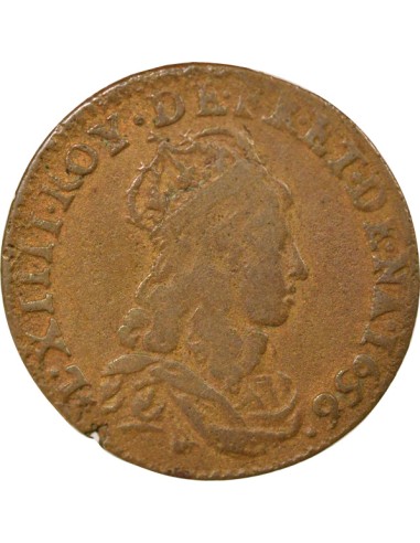 Louis XIV Au Buste juvénile liard Cuivre 1656 Meung sur Loire