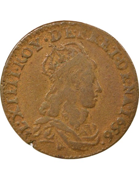 Louis XIV Au Buste juvénile liard Cuivre 1656 Meung sur Loire