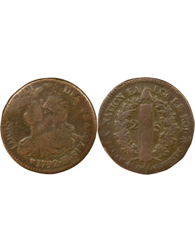 Louis XVI Au Faisceau 2 sols Cuivre 1792 BB Strasbourg