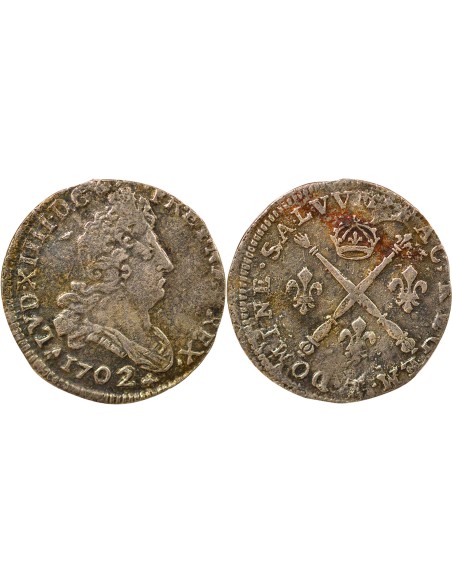 Louis XIV Aux Insignes 5 sols Argent 1702 T Nantes