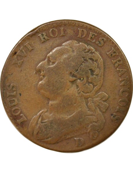 Louis XVI Au Faisceau 12 deniers Cuivre 1792 D Lyon