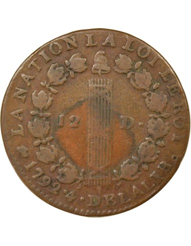 Louis XVI Au Faisceau 12 deniers Cuivre 1792 D Lyon
