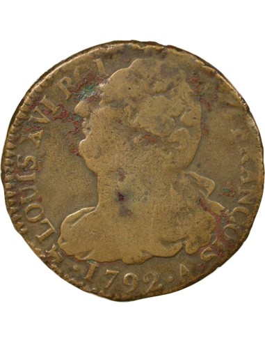 Louis XVI Au Faisceau 2 sols Cuivre 1792 A - Paris