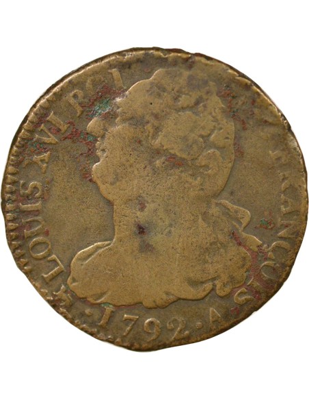 Louis XVI Au Faisceau 2 sols Cuivre 1792 A - Paris