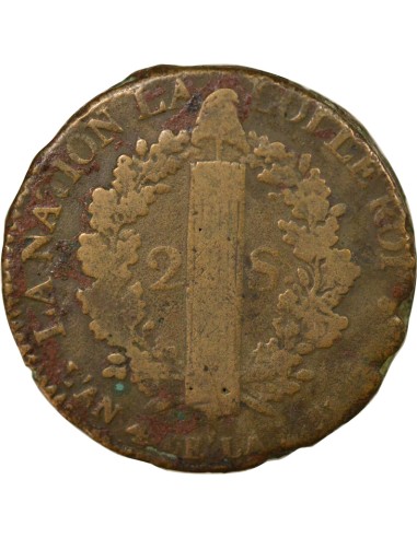 Louis XVI Au Faisceau 2 sols Cuivre 1792 A - Paris