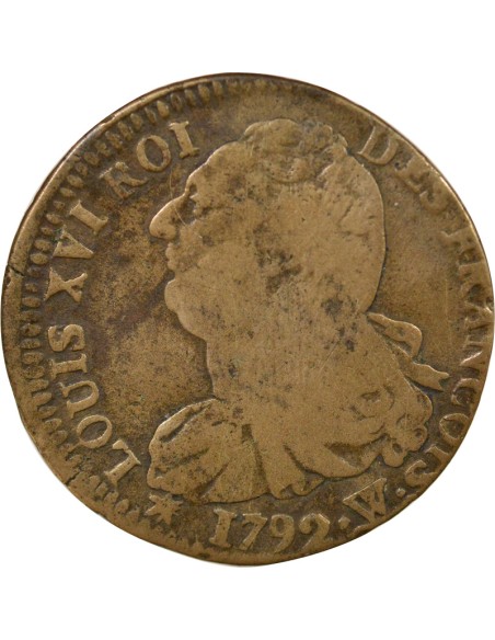 Louis XVI au Faisceau 2 sols Cuivre 1792 W Lille