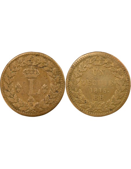 Louis XVIII Siège de Strasbourg 1 décime Bronze 1815 BB Strasbourg