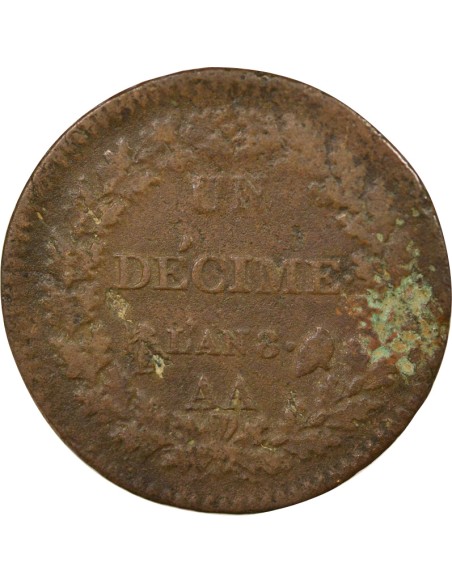 Grand Module 1 décime Cuivre An 8 (1799-1800) AA Metz