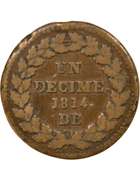 Roi d'Italie Siège de Strasbourg 1 décime Bronze 1814 BB Strasbourg
