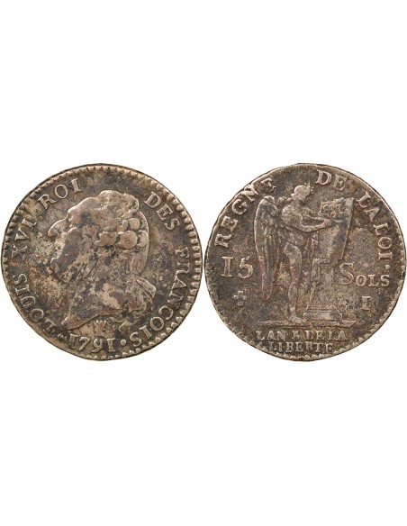 Louis XVI Au Génie 15 sols Argent 1791 I Limoges