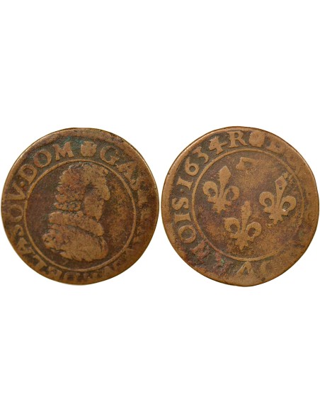 Principauté de Dombes Gaston d'Orléans Type 8 1 double tournois Cuivre 1634 Trévoux