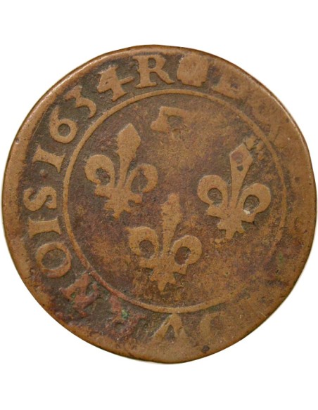 Principauté de Dombes Gaston d'Orléans Type 8 1 double tournois Cuivre 1634 Trévoux