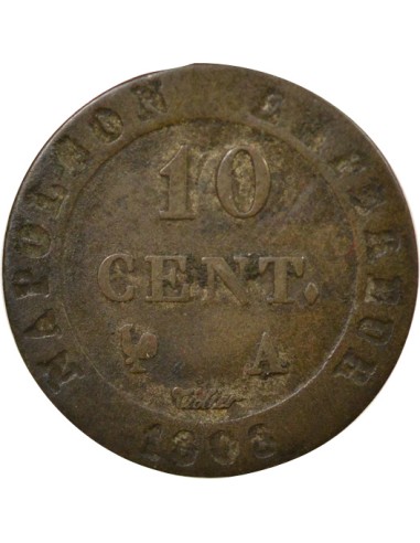 Roi d'Italie Au N Couronné 10 centimes Cuivre 1808 A - Paris