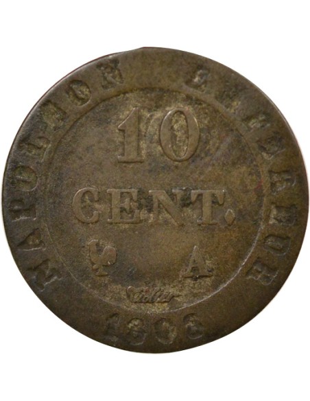 Roi d'Italie Au N Couronné 10 centimes Cuivre 1808 A - Paris