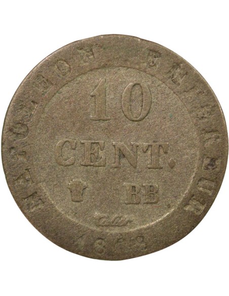 Roi d'Italie Au N Couronné 10 centimes Billon 1808 BB Strasbourg