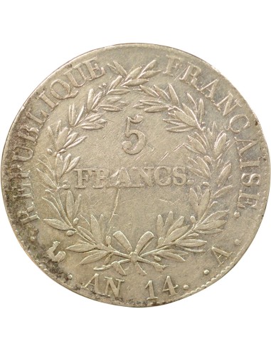 Roi d'Italie Cal. Révolutionnaire 5 francs Argent An 14 A - Paris