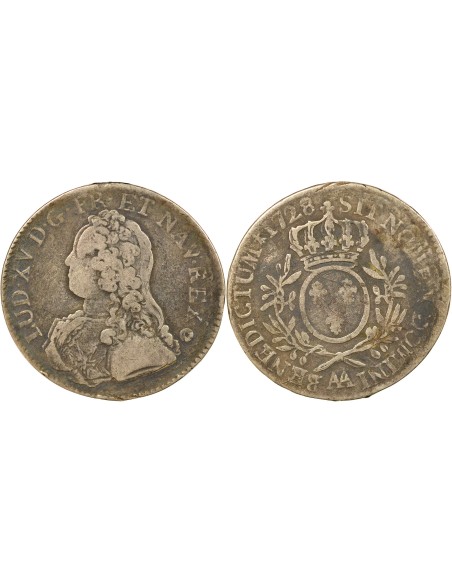 Louis XV au Buste Habillé 1 ecu Argent 1728 AA Metz