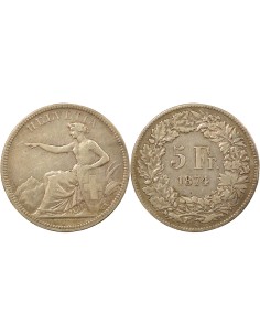 Suisse Helvetia assise 5 francs Argent 1874 B. Bruxelles