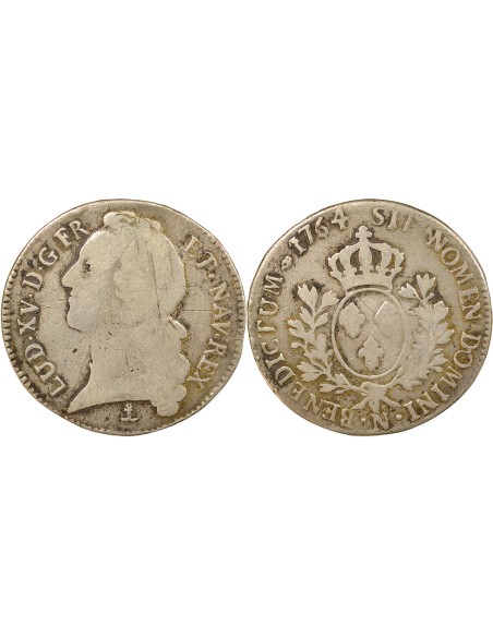 Louis XV au Bandeau 1 ecu Argent 1764 N Montpellier